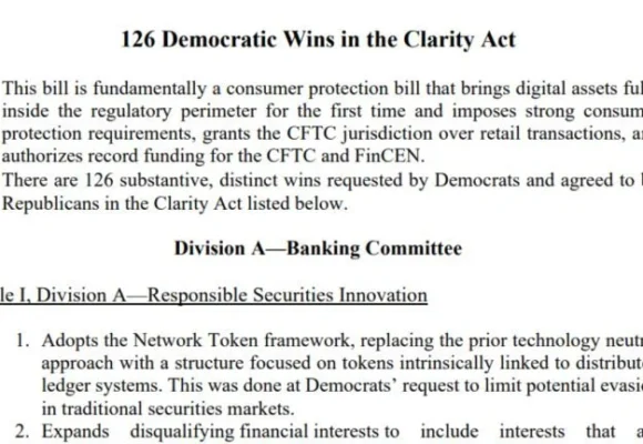 Final CLARITY Act Packs 126 Changes Requested by Senate Democrats