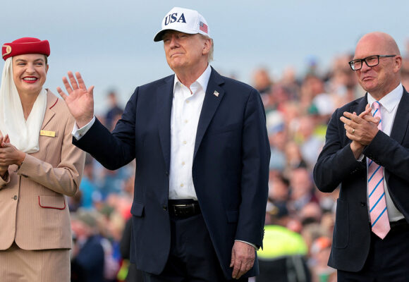 Irish golf fans chant ‘U-S-A’ after Trump announces end of tariffs on Irish whiskey