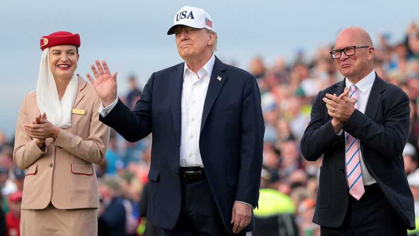 Irish golf fans chant ‘U-S-A’ after Trump announces end of tariffs on Irish whiskey